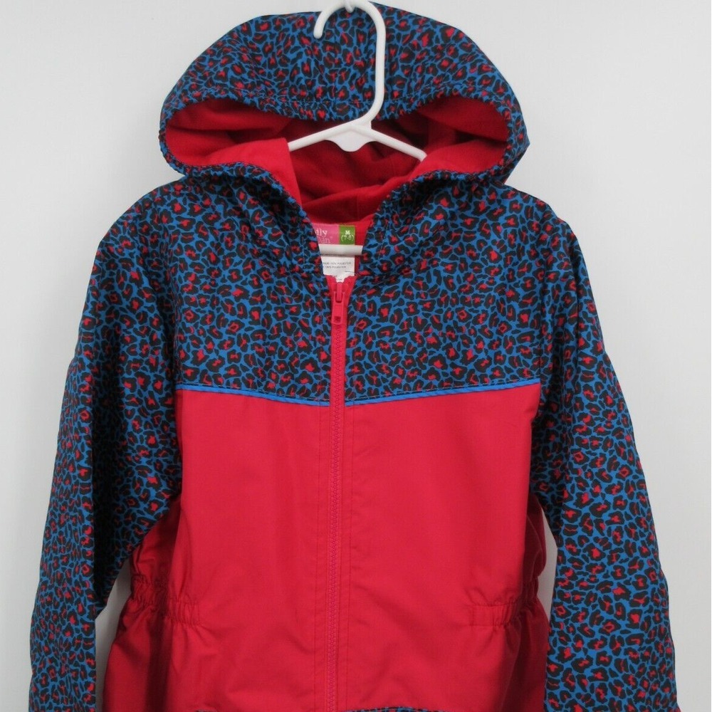 LILY & DAN HOODED  SPRING JACKET Girl's 7-8 Dark Pink And Blue Leopard‎ Print
